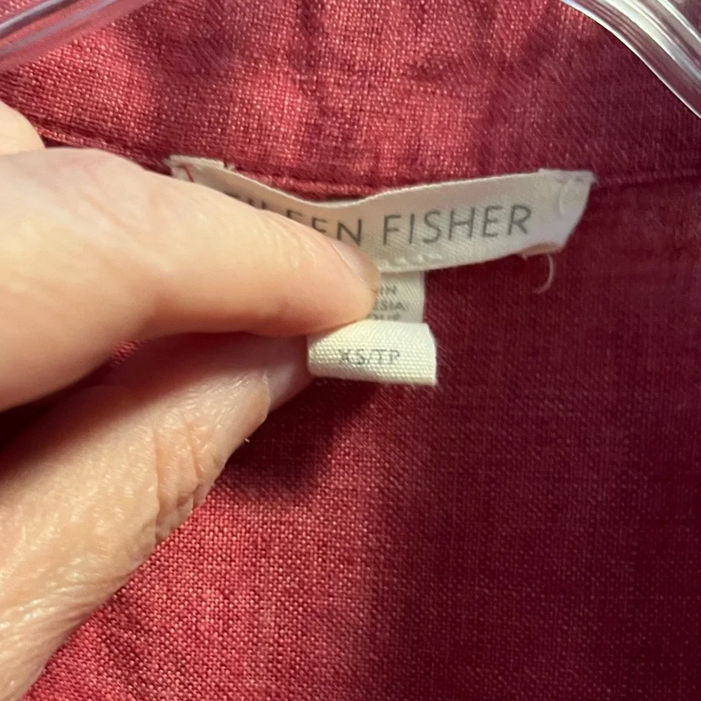 Eileen Fisher Linen Geranium Pink Classic Shirt Dress Size XS - Picture 7 of 8